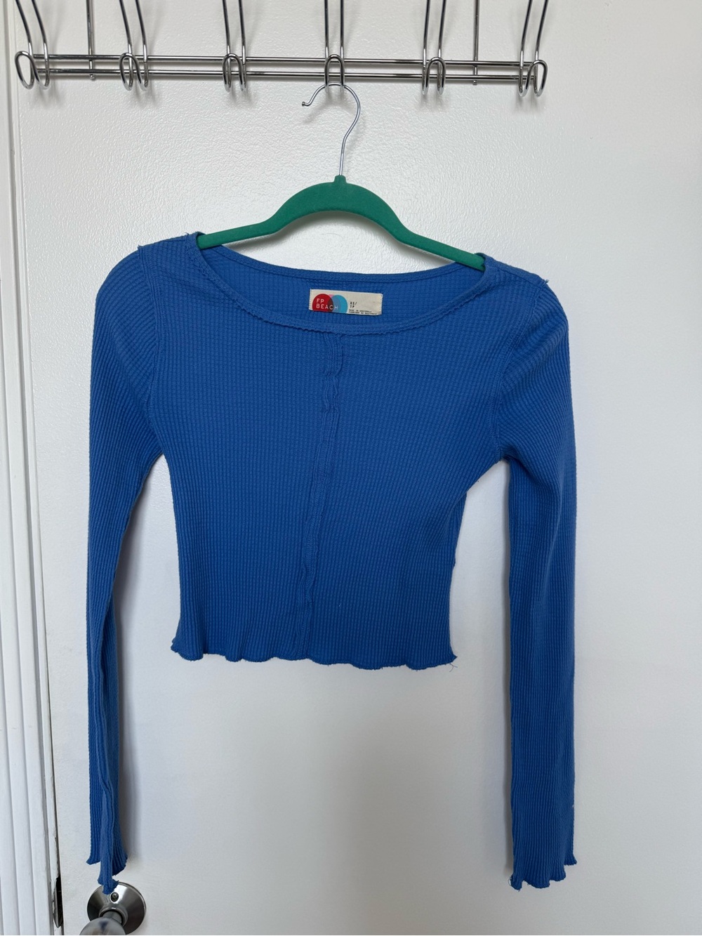 Women’s Blue Ribbed Long-Sleeve Crop Top by Beach Riot